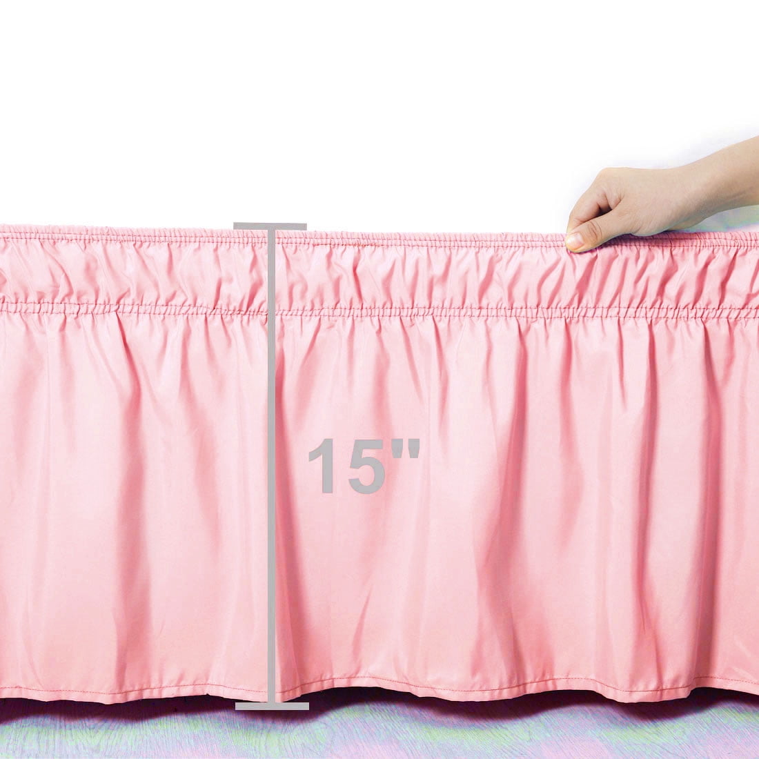 Unique Bargains Elastic Dust Ruffled Bed Skirt with 15" Drop Twin Light Pink