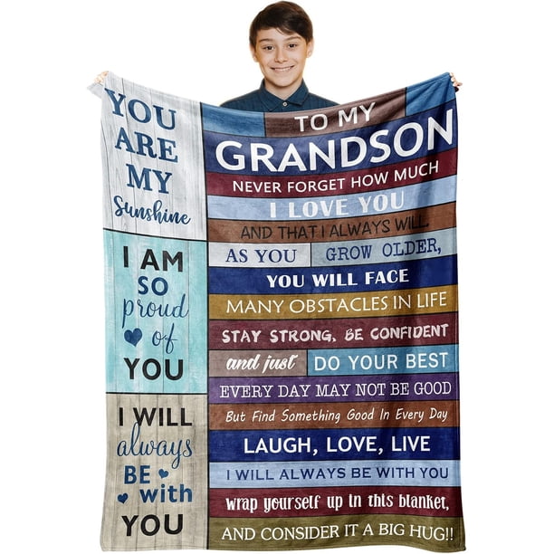 LHSHID Grandson Gifts from Grandma And Grandpa Gifts for Grandson Grandson Gifts from Grandparents Best Grandson Blanket to My Grandson Christmas Birthday Gift Blanket for Teen Boys Men 60"x80"