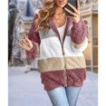 thumbnail image 4 of Veste d'Hiver en Polaire Duveteuse pour Femmes à Capuche Patchwork Color Block Cardigan Manteaux avec Poches Rose 4TG, 4 of 9