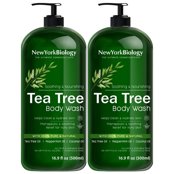 Body Wash New York Biology Tea Tree, 500 ml, para hombres y mujeres, paquete de 2