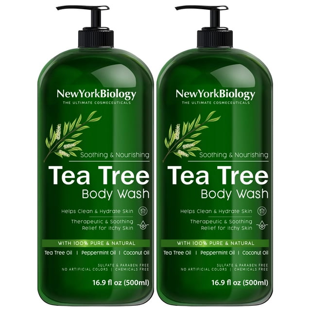 Body Wash New York Biology Tea Tree, 500 ml, para hombres y mujeres, paquete de 2