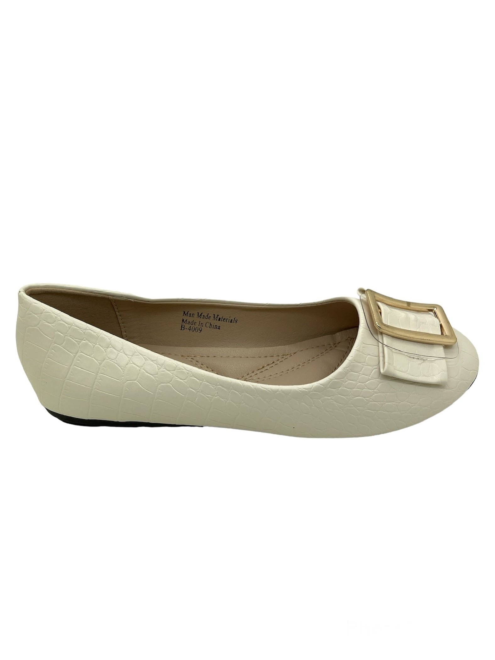 Victoria K Women's Textured Rhinestone Studded Gold Buckle Ballerina Flats
