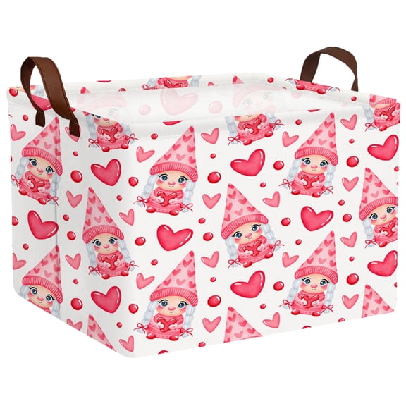 BOOHIT Valentines Day Basket Empty Heart Gifts Basket Kid Storage Bins Decor(Pink Girl Gnome Hug Love)