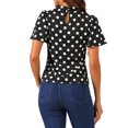 thumbnail image 3 of INSPIRE CHIC Women's Polka Dots Stand Collar Pleat Keyhole Back Short Flare Sleeve Top L Black, 3 of 6