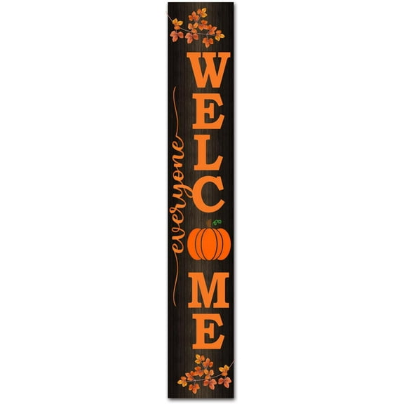 Everyone Welcome Vertical Fall Signs for Front Door Porch Standing Sign Hanging Wood Welcome Maple leaves Pumpkin Sign for Home Wall Decor Farmhouse Outdoor Indoor4 X 16 Inch