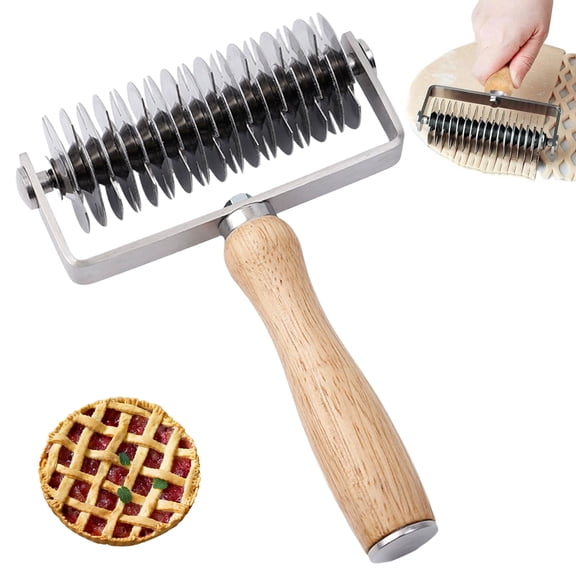 NATPLUS Stainless Steel Noodle Cutter with Wooden Handle, Manual Dough Roller Slicer for Pasta and Spaghetti, Multi-Wheel Kitchen Herb Mincer Tool, Pasta Strip Cutter