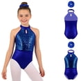 thumbnail image 5 of YiZYiF Kids Girls Sleeveless Sequins Bodysuit with Metallic Hairband Ballet Dance Leotard Performance Outfit Royal Blue 6, 5 of 6