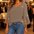 thumbnail image 6 of IUYRTFE Women's V-Neck Mesh Split Sleeve Top Glitter Party Blouse Loose Fit Evening Wear, 6 of 7