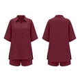 thumbnail image 7 of Cagogo Women Plus Size 2 Piece Shorts Set Casual Summer Cruise Outfits Loose Collared Short Sleeve Shirt Comfy Pants Matching Lounge Tracksuits Travel Airport Outfit Clothes, Wine XL, 7 of 7