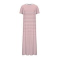 thumbnail image 4 of ZZwxWA Womens Summer Casual Midi Dress Short Sleeve Crewneck T Shirt Long Dresses Split Stripe Beach Vacation Travel Outfit, 4 of 5