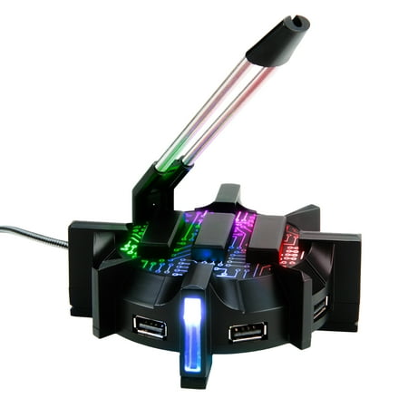 UPC: 0637836600151 | Pro Gaming Mouse Bungee Cable Holder 4 Port USB Hub with 7 LED Modes – Cable Management Support – Improved Accuracy & Weighted Design for Competitive eSports Games