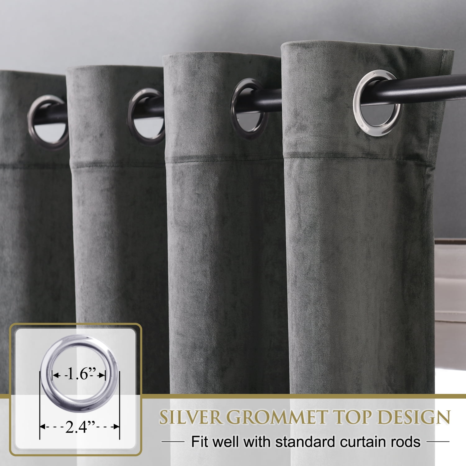 StangH Grey Velvet Curtains for Living Room 96 inches Long Blackout Curtains for Bedroom Grommet Privacy Thermal Insulated Window Drapes for Sliding Glass Door, W52 by L96 inches, 2 Panels