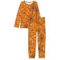 thumbnail image 4 of FKELYI Orange Halloween Women Pajama Lightweight Spider Web Women Sleepwear Set of 2 Comfy Round Neck Sleepwear Pj Set Size 5XL, 4 of 5