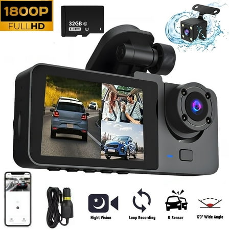 HD 1080P Dual Lens Car Camera Dash Cam Front/Rear/Inside Video Recorder G-Sensor