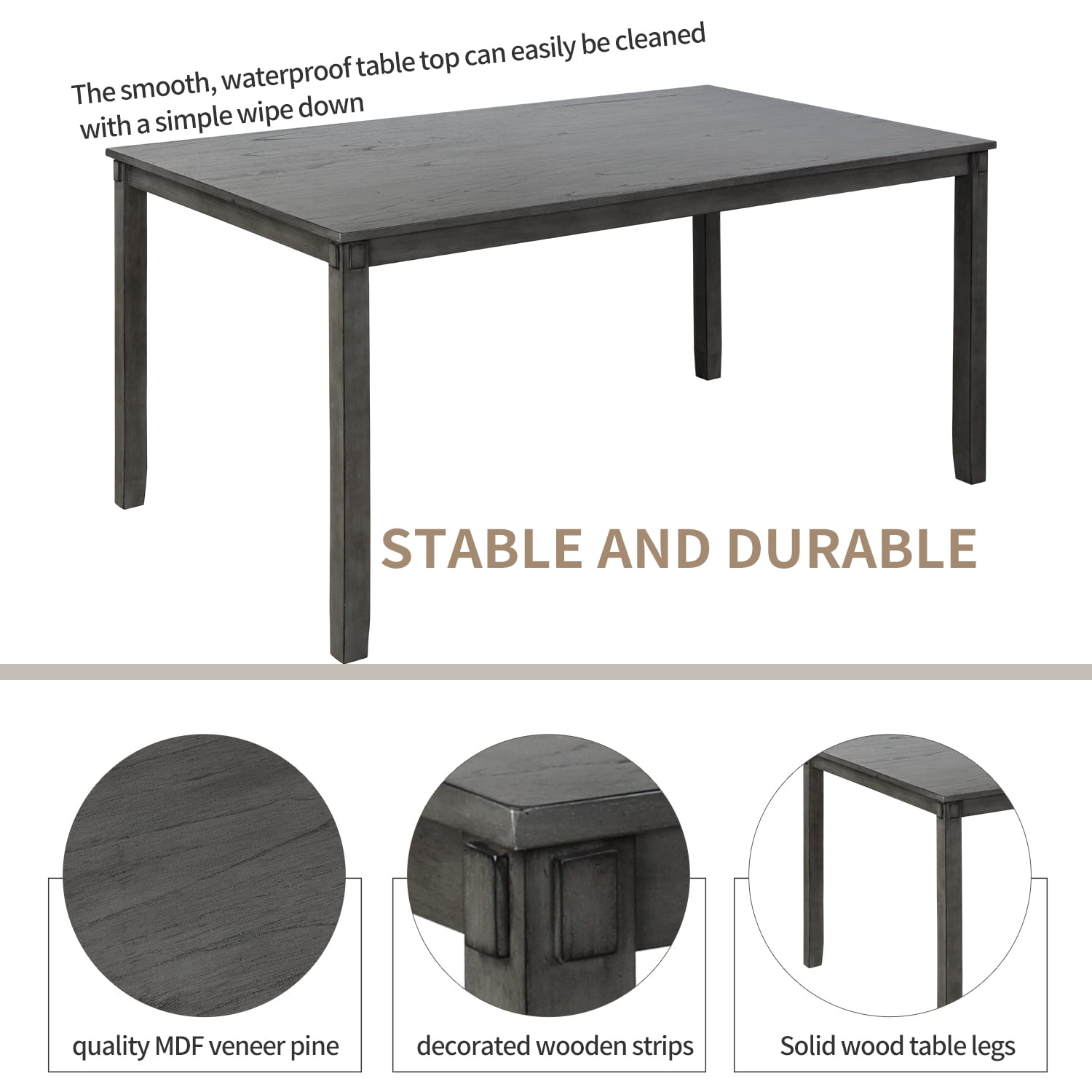 Kadyn Rectangular Dining Table Set 6 Pc, Wooden Modern Dining Chairs Seat, 6-piece Kitchen Dining Table Set Dining Table, 4 Dining Chairs and Bench, Gray Kadyn Rectangular Dining Table Set 6 Pc, Wooden Modern Dining Chairs Seat, 6-piece Kitchen Dining Table Set Dining Table, 4 Dining Chairs and Bench, Gray