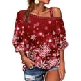 thumbnail image 1 of DYMADE Women Plus Size Snowflake Printed Loose Casual Diagonal Shoulder T-shirt, 1 of 4