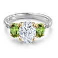 thumbnail image 3 of Gem Stone King 925 Silver and 10K Yellow Gold White Moissanite and Green Peridot and Lab Grown Diamond Engagement Ring for Women | 3.16 Cttw | Oval 9X7MM | Birthstone | Size 9, 3 of 7
