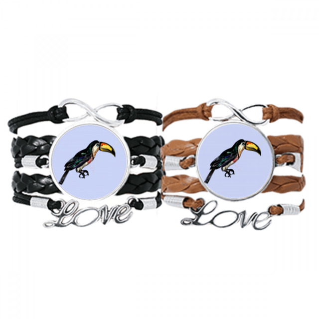 Painting Toco Tropical Bird Bracelet Hand Strap Leather Rope Wristband Double Set