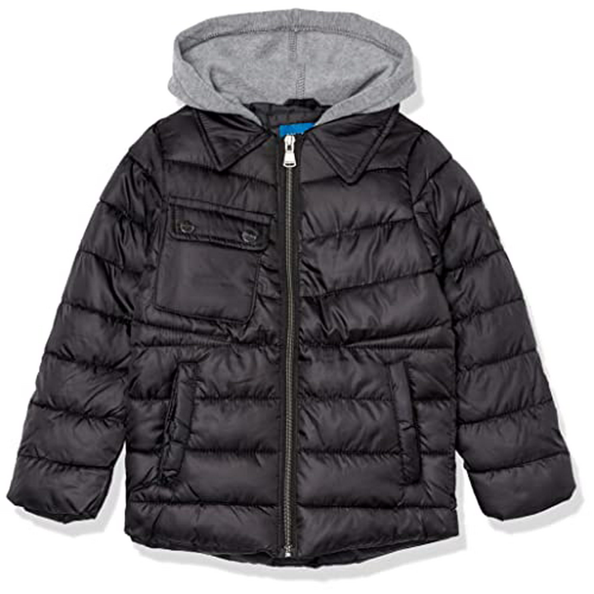 Boys Faux Packable Fleece Hood Puffer Jacket Black 7