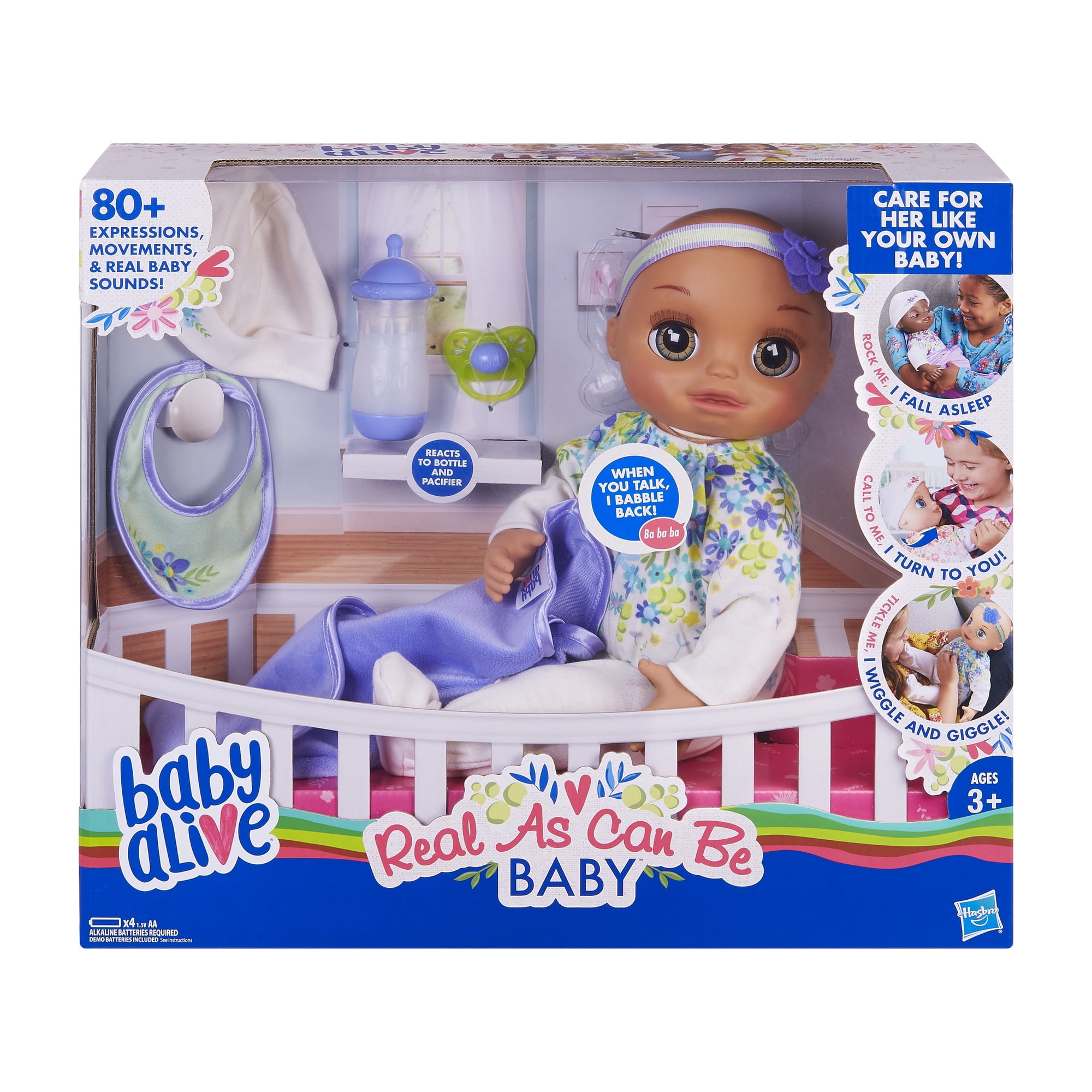 Hasbro Baby Alive Real As Can Be Doll Reborn Baby 80+ Lifelike Expression  Movement Sound Feed Doll Accessories Toy for Girl Gift
