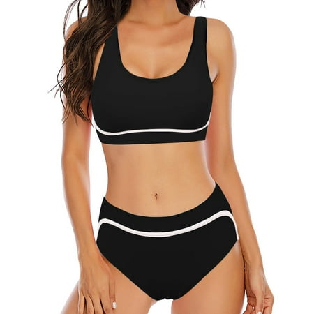 Awdenio 2 Piece Swimsuit Women High Waisted Bikini Sets Sporty Two Piece Swimsuits Color Block Cheeky High Cut Bathing Suits
