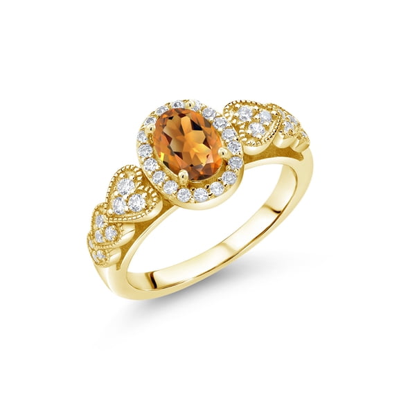 Gem Stone King 18K Yellow Gold Plated Silver Orange Red Madeira Citrine Women Engagement Ring (1.13 Ct Oval Gemstone Birthstone Available in Size 5, 6, 7, 8, 9)
