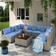 thumbnail image 3 of MRUAKA 9 Pieces Patio Conversation Set, Outdoor Sectional PE Rattan Wicker Furniture Seat,Haze Blue, 3 of 7
