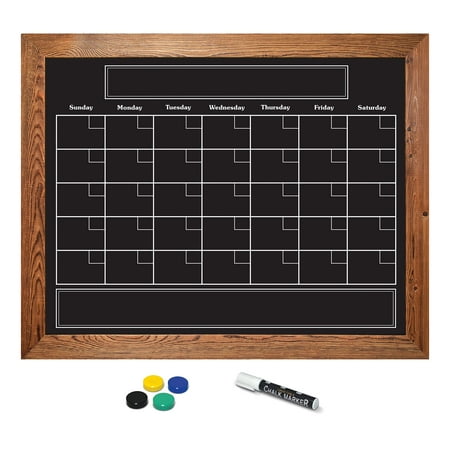 Magnetic Wall Chalkboard Monthly Calendar  Rustic Wood Frame Large Chalkboard Calendar  24  x 30   Wall Mount  with Chalk Markers & Magnets  by Better Office Products