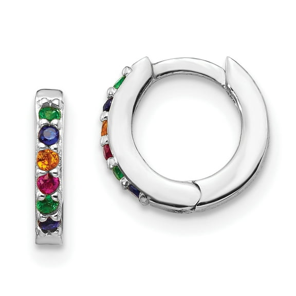 Primal Silver Sterling Silver Rhodium-plated Colorful Cubic Zirconia Small Hoop Earrings
