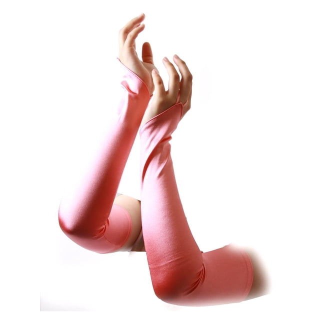 Ladies Fingerless Satin Opera Gloves, Grapefruit