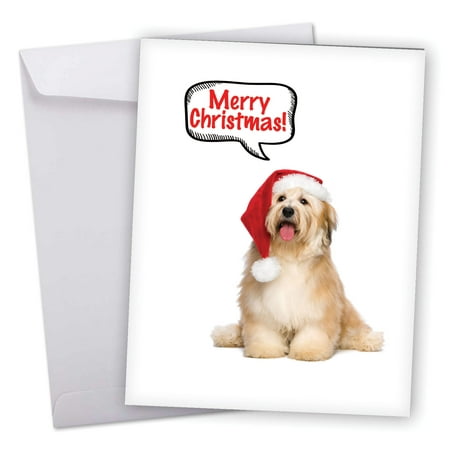 J6690EXSB Large Merry Christmas Card: 'Santa Pups' Featuring a Heart Melting Puppy Wearing a Santa's Hat Greeting Card with Envelope by The Best Card