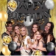 thumbnail image 5 of Birthday Decorations Confetti Foil Balloons Happy Birthday Balloon Banner Star Balloons Heart Balloons Fringe Curtains Gold Tablecloth for Birthday Party,Blak-Gold Set, 5 of 7