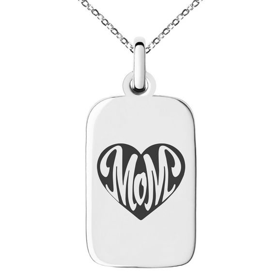 Stainless Steel Love of Mom Small Rectangle Dog Tag Charm Pendant Necklace
