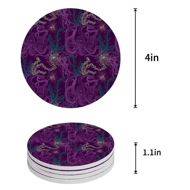 Pink Marble Round Coasters Set Of 6 With Metal Stand – Absorbent Ceramic Drink Coasters, Cork Back, 4 Inch