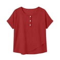 thumbnail image 3 of cocolona Summer Tops for Women Short Sleeve Crew Neck Button Asymmetrical Hem Shirts Dressy Casual Solid Color Blouses, 3 of 6