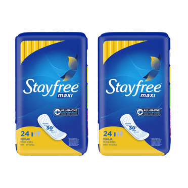 Stayfree Maxi Regular Pads For Women, Wingless, Reliable Protection and Absorbency of Feminine Periods, 24 count (Pack of 2)