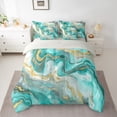 thumbnail image 2 of Castle Fairy Gradient Abstract Marble 7 Pieces Bedding Comforter Set for Teens Boys Girls,Teal Golden Grey Full Bedding Set Lightweight,Marbling Watercolor Fitted Sheet Flat Sheet, 2 of 8