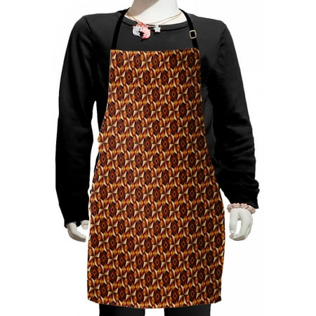

Modern Kids Apron Retro 60s 70s Vintage Geometrical Rounds Triangles Pattern Art Image Boys Girls Apron Bib with Adjustable Ties for Cooking Baking Painting Dark Orange Burgundy by Ambesonne