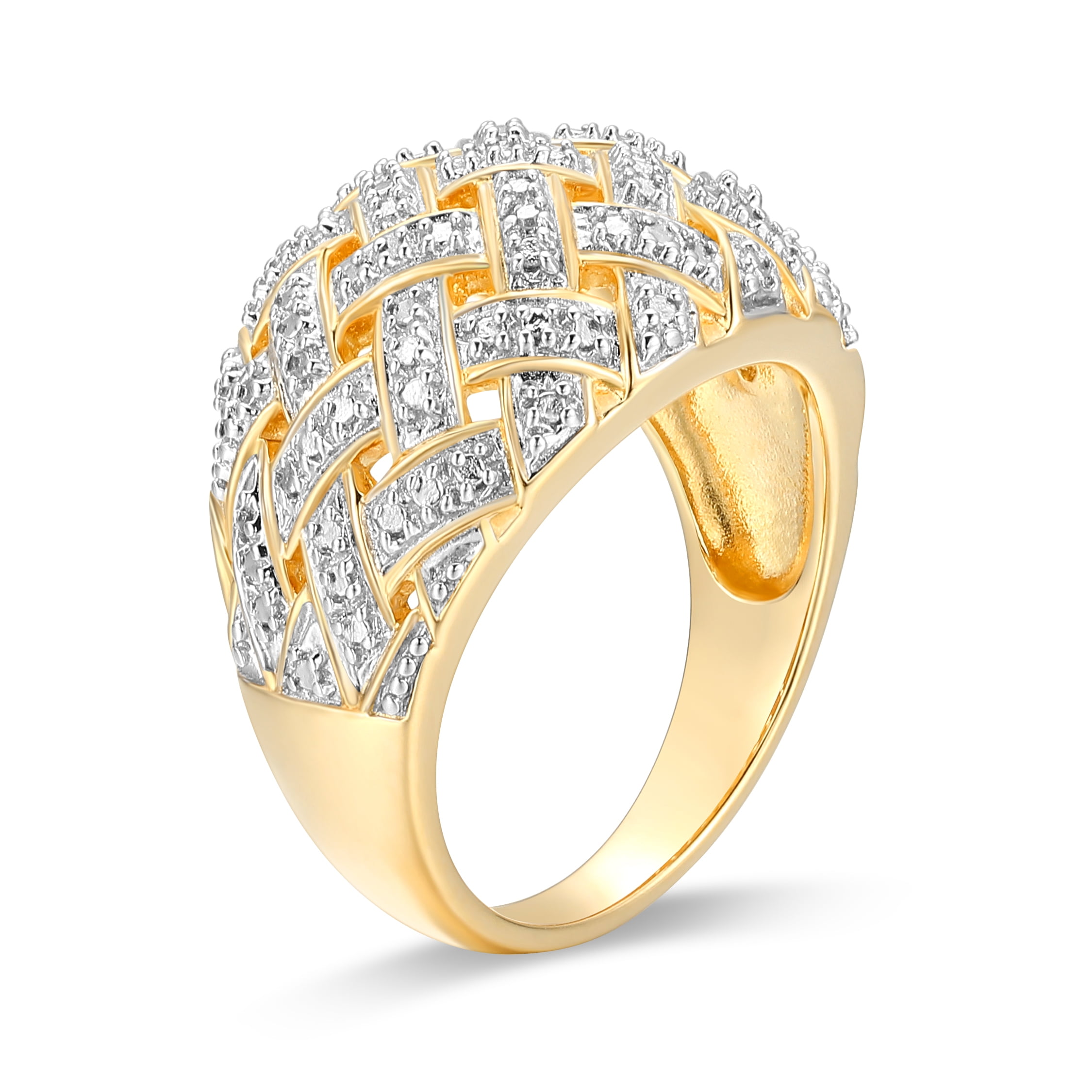 Forever Facets Diamond Accent Bombe Crosshatch Ring in Two-Tone Rhodium Over Bronze, Adult Female