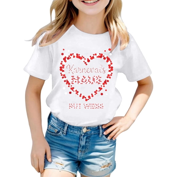XEGLSBU Short Sleeve Shirts for Girls Girls Casual Short Sleeve T Shirt with Prints Crew Neck Top for Play and School Wear White Size 11-12 Years