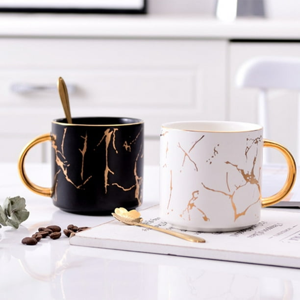 Nordic Ceramic Coffee Mugs With Stainless Steel Spoon Tableware Set Water  Tea Breakfast Style Milk Cups Home Couple Present Black Gold/Scoop 