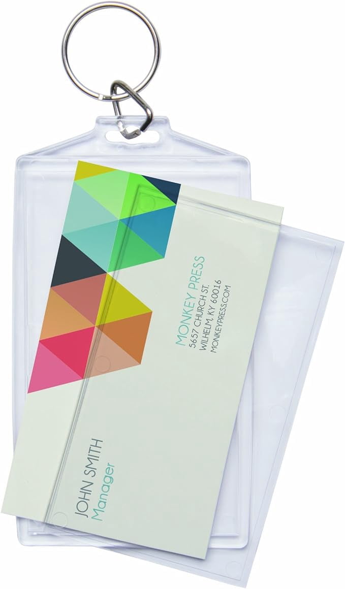 Snapins 2" x 3.5" Clear Acrylic Business Card Keychains - Pack of 25