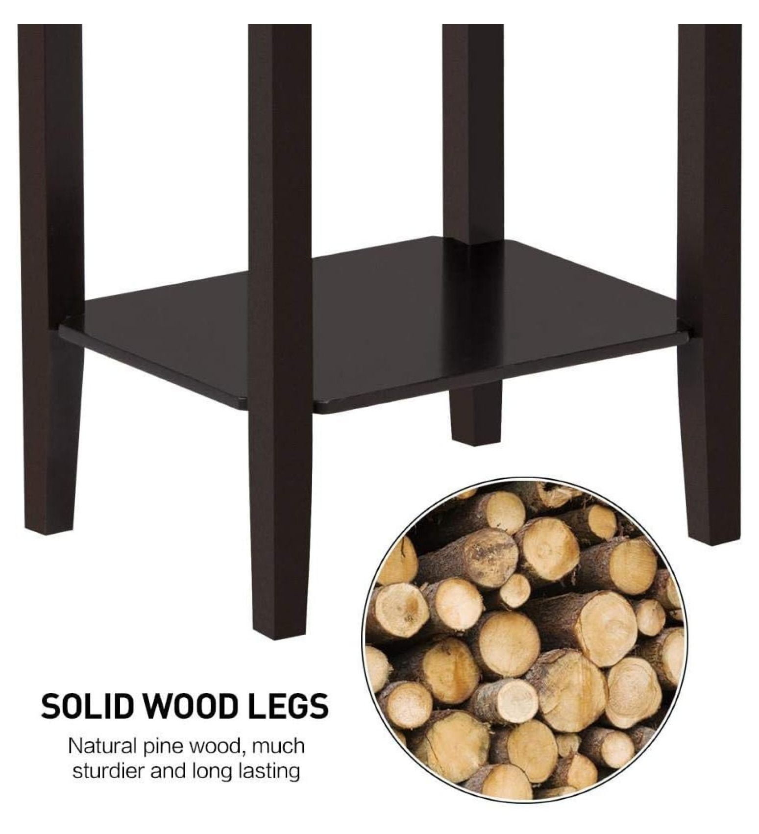 2-Tier Tall End Table with Storage Shelf and Solid Wood Legs, Sofa Side Table Telephone Table for Living Room/Couch/Hallway/Small Spaces, D12xW15xH29 Inches, Dark Coffee