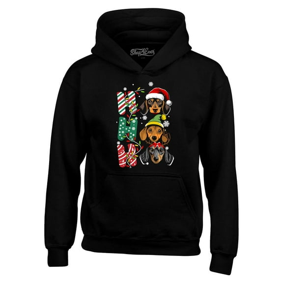 Shop4Ever Men's Ho Ho Ho Christmas Daschund Weiner Dogs Hooded Sweatshirt Hoodie XXX-Large Black