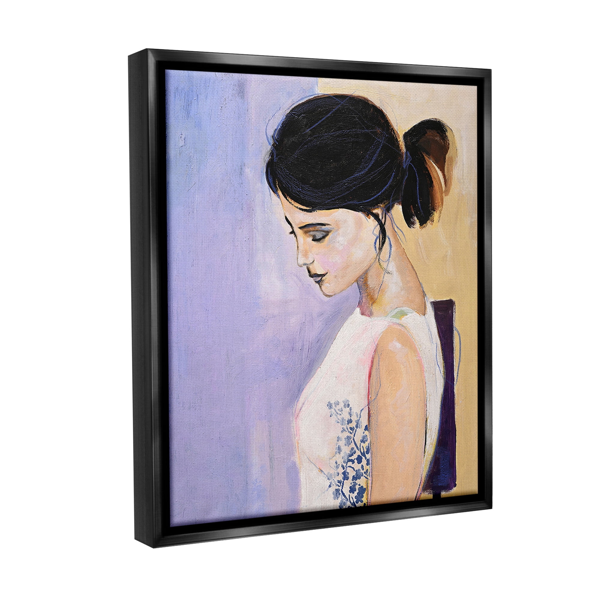 Stupell Industries Traditional Portrait of Woman Abstract Painting Black Floater Framed Canvas Art Print Wall Art, 25 x 31