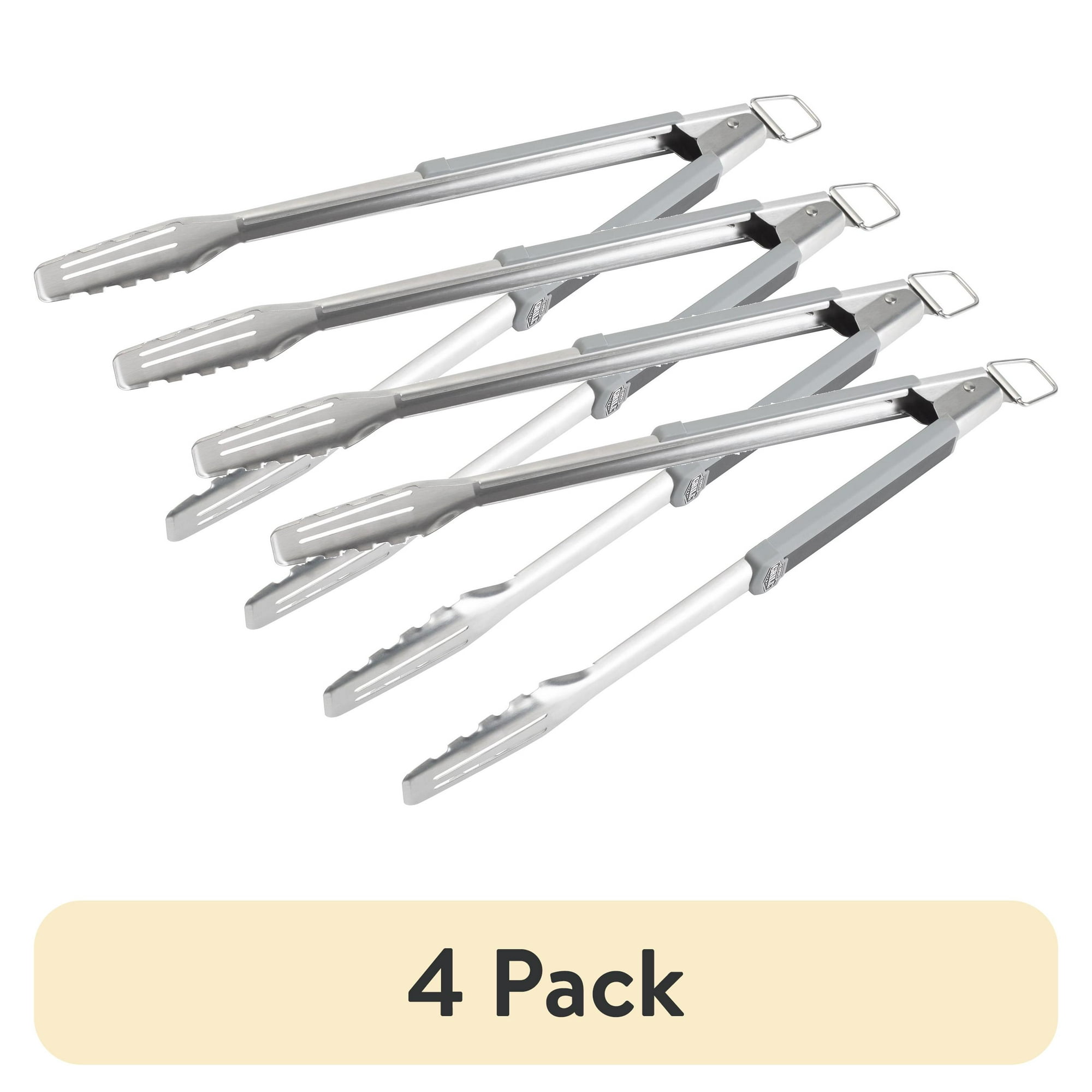 (4 pack) Expert Grill Stainless Steel Grill Tongs, Black & Gray