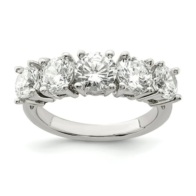 925 Sterling Silver Cubic Zirconia Cz 5 Stone Ring Engagement Fancy Single Row Wedding