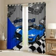 thumbnail image 2 of Race Car 30%-50% Blackout Curtains Speed Sports Car Curtains & Drapes Teens Blue Cool Car Extreme Sports Curtains, Black White Racing Lattice Window Treatments 52Wx84L, 2 of 5