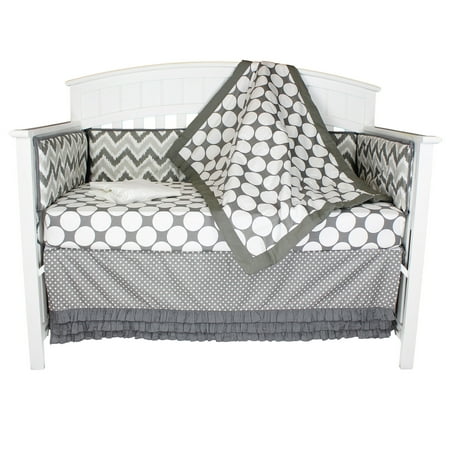 Bacati Crib Bedding Set Grey and White Chevron and Dots