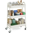 thumbnail image 3 of JOINSUN 3-Tier Plastic Rolling Utility Cart with Handle, Multi-Functional Storage Trolley for Office, Living Room, Kitchen, Movable Storage Organizer with Wheels, White, 3 of 7